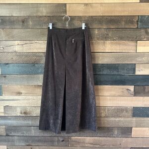Vintage Coldwater Creek Brown Faux Suede Maxi Skirt Size 8 High Waist Midi/Maxi